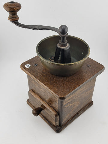 Rare DE Vintage European Manual Solid Wood Cast Iron Coffee Grinder With Drawer.