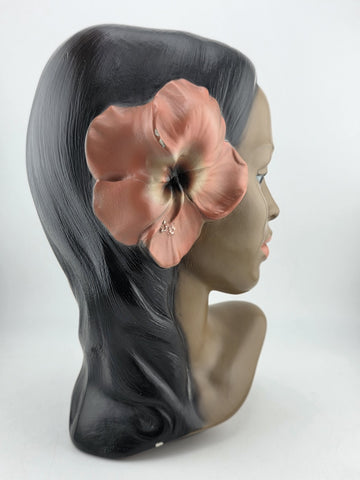 Vintage Hawaiian Hula Girl Bust Marwal Chalkware w/ Hibiscus 9.5" t 1950's MCM
