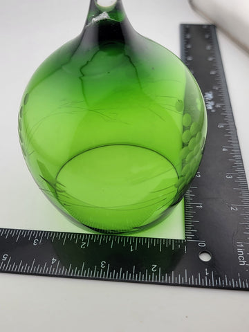 Vintage Emerald Green Etched Grape Design Goblet. 8.5 Inch.