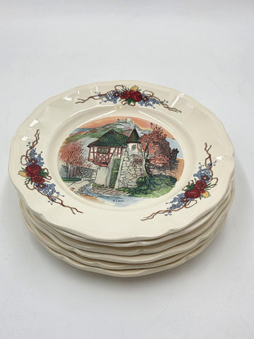 Set Of 6 OBERNAI SARREGUEMINES FRANCE FREE GRINDLEY AND CO BM32 CERAMIC PLATES