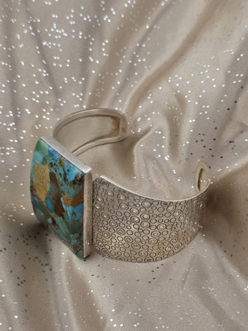 Rare Vintage Large Turquoise Sterling Silver Cuff Bracelet Modernist DTR 925.