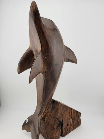 Vintage Ironwood Hand Carved Wood Dolphin Sculpture 13 Inches Tall Retro Deco