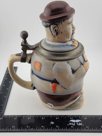 Rare Antique Westerwald Figuren-Bierkrug Lidded Beer stein Hikers With Grain