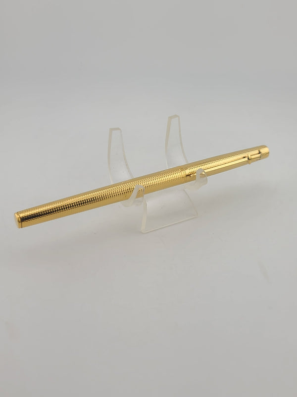 Caran d’Ache Gold Plated Fountain Pen, 14K-585 M Nib Guilloché Pattern Near Mint