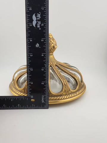 Antique Hand Blown Bubble Glass & Brass Lidded Bowl Container. Read Description.