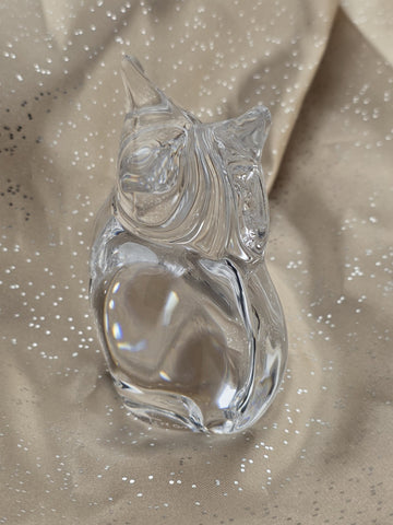 Vintage Daum France Signed Small Heavy Crystal Owl Figurine Paper Weight.