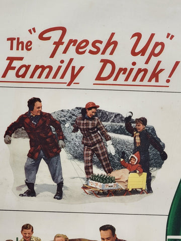 Original Frame Vintage 1949 Seven Up Soda Family Drink Winter Advertising Poster