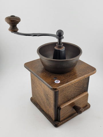 Rare DE Vintage European Manual Solid Wood Cast Iron Coffee Grinder With Drawer.