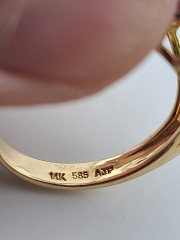 Vintage 14K Solid Gold Green Jade Cabochon Ring Elegant Open Gallery 4.9g