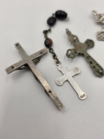Vintage Catholic Crucifix Cross Pendant Lot of 4 Italy Pope John Paul II Rosary