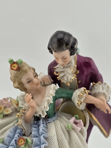 Rare Antique Frankenthal Porcelain Lace Courting Couple Figurine Germany c1900