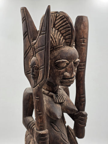 Rare Antique XL 26 In Yoruba African Wood Pregnant Lady Tribal Sculpture Nigeria