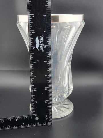 Antique Tall 8 inch 19th C. Cut crystal vase with 835 European silver collar rim