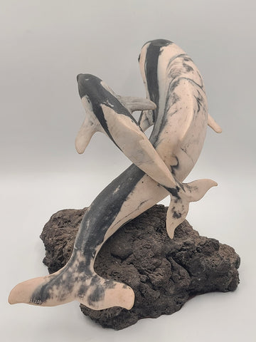 Rare Large Signed NLW Ltd Edition Stone Dolphin Sculpture 132/200 on Lava Base
