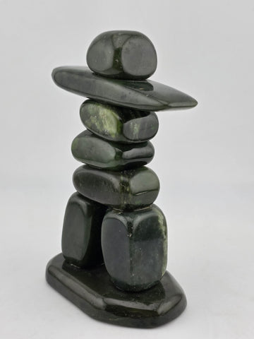Vintage Mid Century Inuit Inuksuk Natural Nephrite Green Jade Man Sculpture.