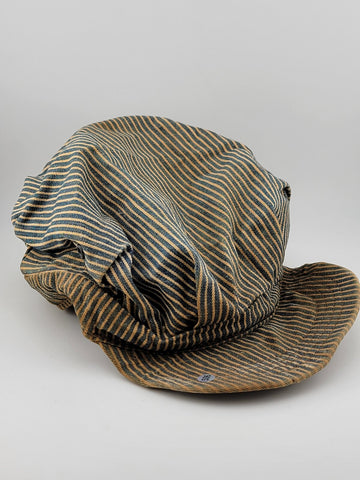Rare Antique Original Collectible Striped Railroad Engineer Hat Cap Workwear.