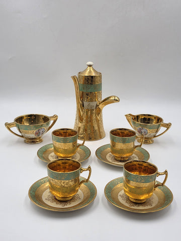 Vintage Lemieux China 24k Gold Gilt Hand Painted Tea / Coffee service For 4.