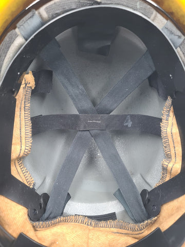MSA Cairns 1044 2015 Yellow Firefighter Helmet Front Visor. Seen Fire Action.