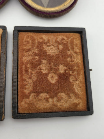 Pair Of Antique Ambrotype Portrait Lot Civil War Era Victorian Cases Gold Mat