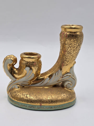 Pair 1930's  LE MIEUX CHINA 24 KARAT GOLD DOUBLE CANDLE STICK HOLDERS VINTAGE