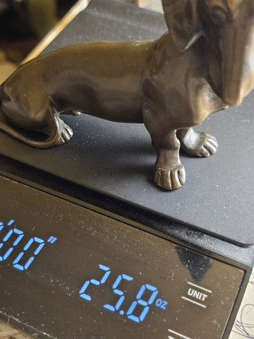Antique Miniature Bronze Dachshund Sculpture Vintage Dog Figurine Paper Weight