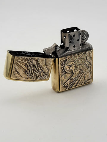 Rare Vintage 1996 Brass Zippo Lighter Soaring Bald Eagle H Patriot USA XII