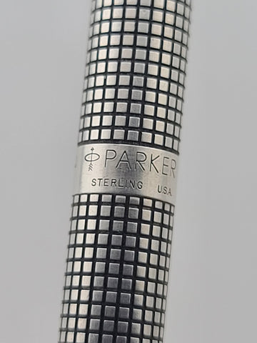 Vintage Parker Sterling Silver Pen & Pencil Set USA Engine Turned Original Case