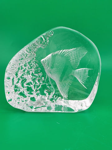 Rare Set Of 2 Mats Jonasson Fish And Bald Eagle MJ Sweden Art Glass Paperweights