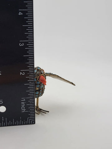 Antique Handmade Brass Turquoise Coral Glass Decorated Bird Ornament Middle East