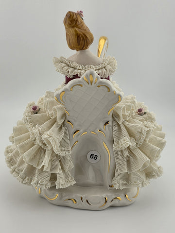 Antique C1930's Dresden Lace Porcelain Harp Lady Figurine Crown D Germany.