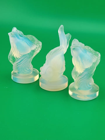 Set Of 3 SABINO Poisson Capelan Fish Opalescent Glass Art Deco Stamped Koi Fish