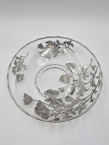 Sterling Silver Overlay Glass Bowl/ Plate Silver Edge excellent Cond. 12.5 Inch
