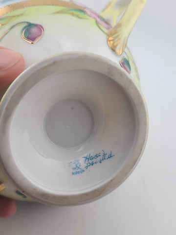 1920's Antique Nippon Hand Painted Sugar & Creamer Set Raised Gold Art Nouveau