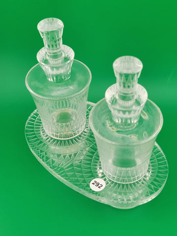 Rare Antique Lalique Crystal "Bourgueil" Oil & Vinegar Cruet Set. Excellent Cond