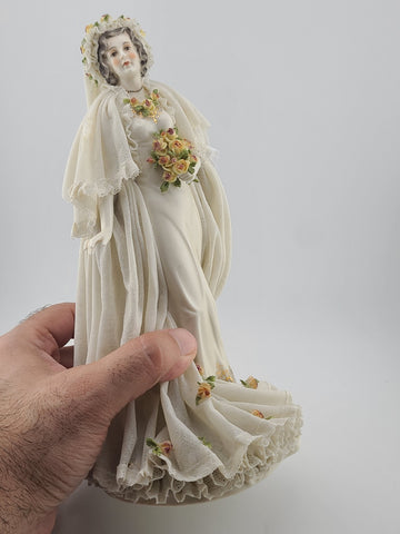 Antique Victorian 1920's Dresden German Porcelain Bride Figurine. Loss To Lace.