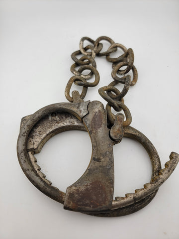 Rare Antique Late 19th C Pair Of Original Mattatuck Co. USA Handcuffs. No Key.
