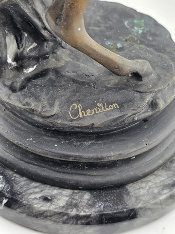 Rare Antique JEAN LOUIS CHENILLON 19th Century Bronze Horse On Marble Base