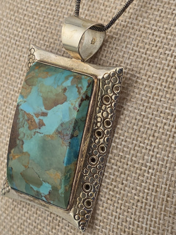 Vtg Jay King DTR Sterling Graduated Turquoise Pendant W 925 Sterling Necklace.