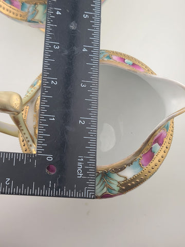 1920's Antique Nippon Hand Painted Sugar & Creamer Set Raised Gold Art Nouveau