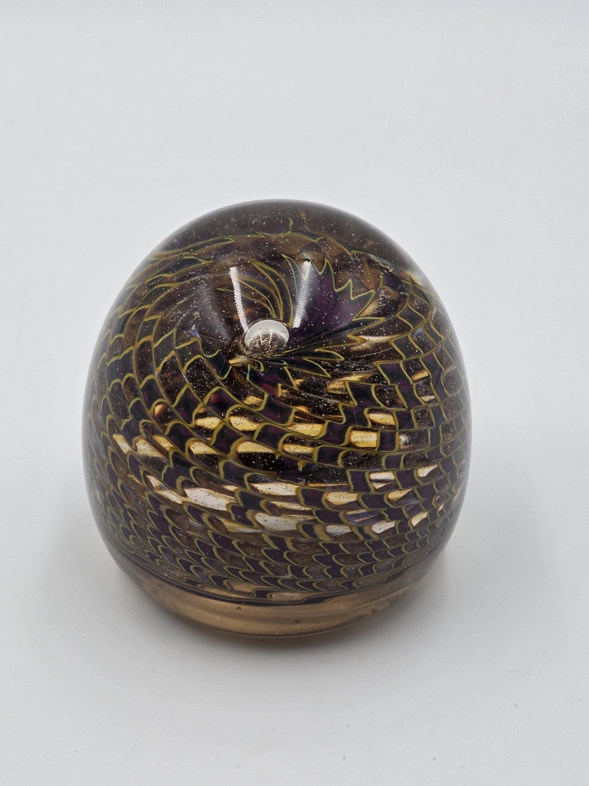 Signed Nichols Studio Art Glass Paperweight Purple Gold Vortex Swirl 4" WCU