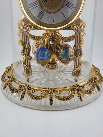 RARE HERMLE & SOHN 24K GOLD FABERGE EGG CRYSTAL CLOCK FOR ALL SEASONS. WORKING.