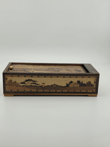 Vintage Japan Traditional Sliding Lid Box Rolltop Trinket Rectangular Wooden Box