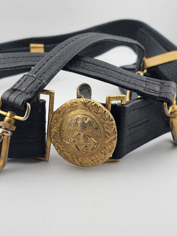 WW2 US Navy Officer Metal Brass Belt Buckle ,Sword Belt & Hanger. VG Condition