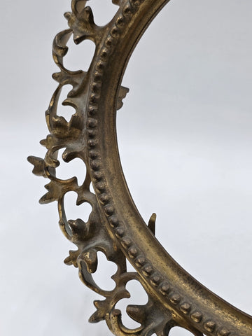 Rare Antique Baroque Victorian Ornate Gilt Brass Oval Frame Vanity Mirror/frame.