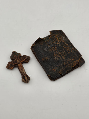 Rare Antique 1907 Pope Pius X Catholic PARDON INDULGENCE Crucifix w Leather Case