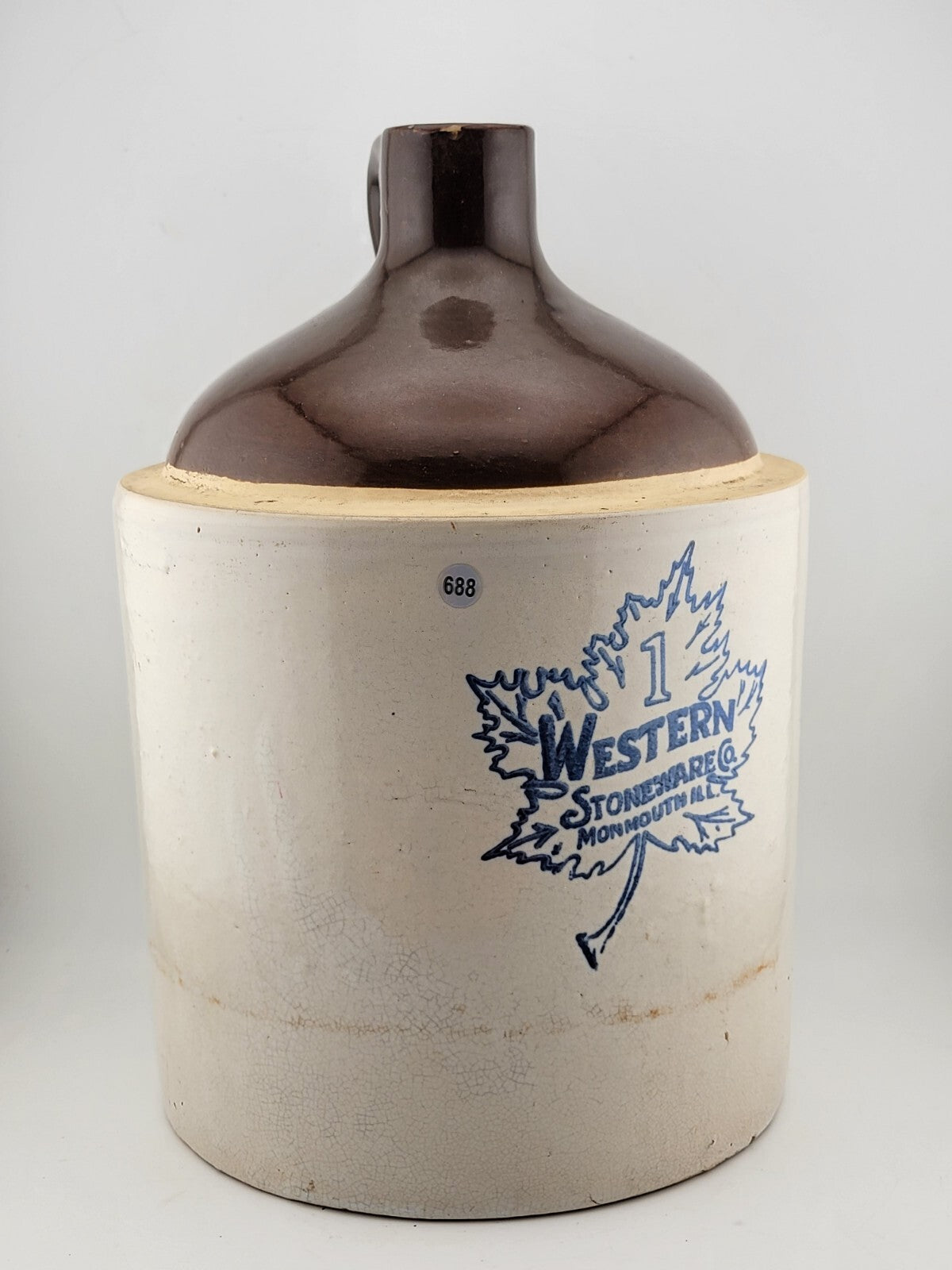 Antique Western Stoneware Co. Monmouth Il One Gallon Brown Whiskey Jug 11" Tall