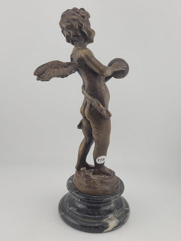 Antique 19th C Bronze Cupid Statue Clément Moreau Sculpture on Marble Base 9"