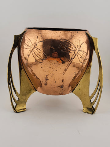 Rare Collectible WMF Ikora, Germany, art nouveau copper and brass vase J1525.