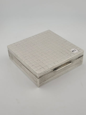 Antique Italian 800 Silver Wood Lined Cigarette Box Mid Century Modern Square