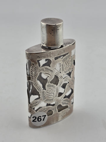 Antique Mexican Sterling Silver 925 Overlay Perfume Bottle Floral Cutwork Flask